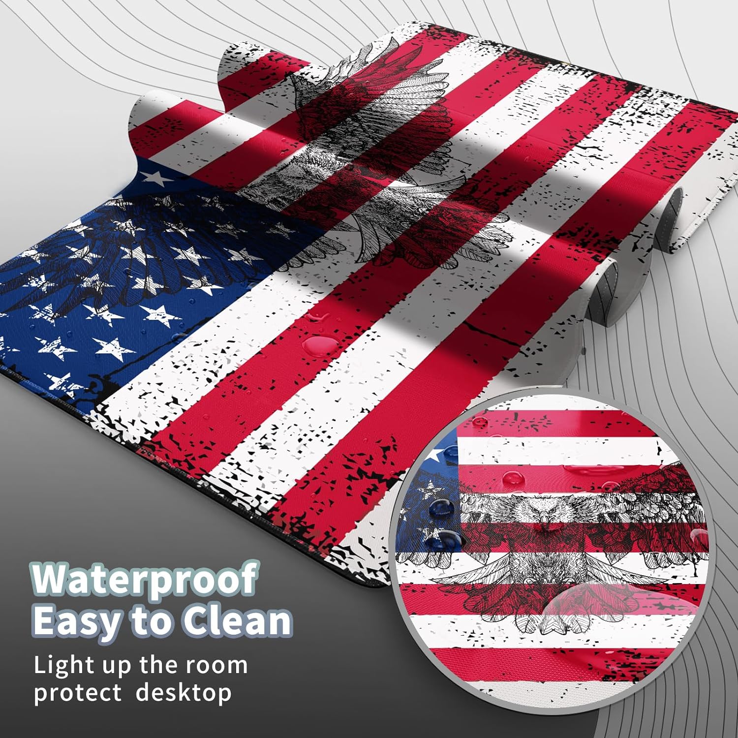 Big Gaming Mouse Pad, Extended 35.4" X 15.75" in Desk Pad for Keyboard and Mouse, Computer Keyboard Mouse Mat 3mm Thick XXL Rubber Mousepad for Laptop Gamer, Eagle American Flag