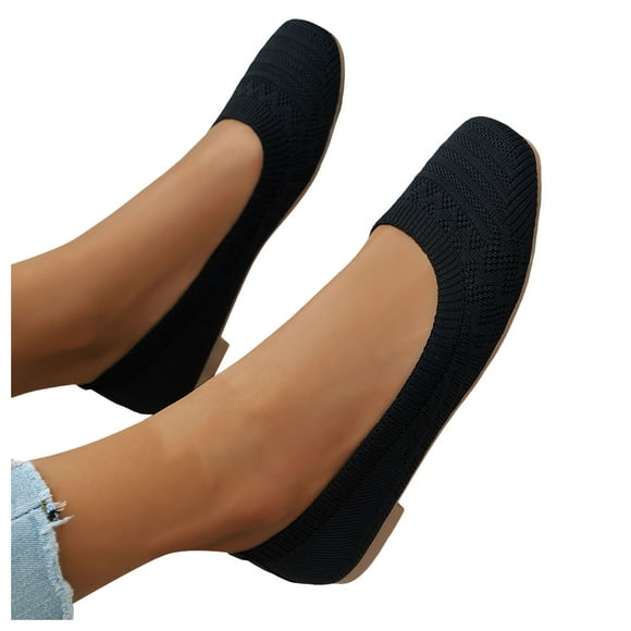 Dress Shoes for Women Square Toe Ballet Flats Mesh Knit Comfortable Dressy Low Heels Slip on Work Loafers