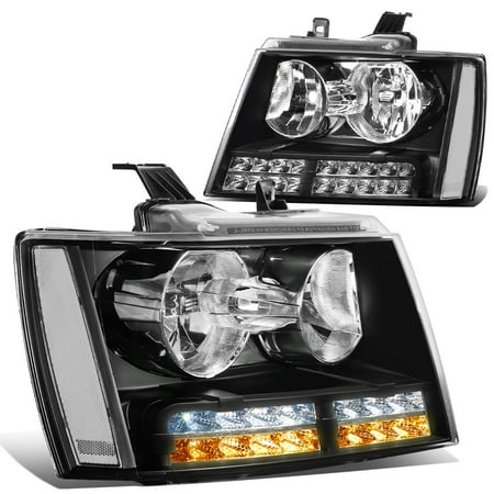 Chevy Denali Tahoe Led - For 2007 to 2014 Chevy Tahoe / Suburban / Avalanche LED DRL+Turn Signal Projector Headlight Lamps Black Housing Clear Corner 08 09 10 11 12 13