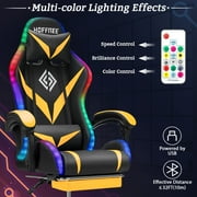 Hoffree Gaming Chair with Speakers PU Leather Office Chair with Footrest and LED Lights Ergonomic Gamer Chair with Massage Lumbar Support and Headrest Adjustable Swivel for Home Office 300lb