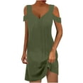 thumbnail image 4 of Summer Dresses for Women 2024 Plus Size Fashion V-neck Loose Solid Short Sleeve Strapless Mini Dress Womens plus $15 & under, 4 of 8