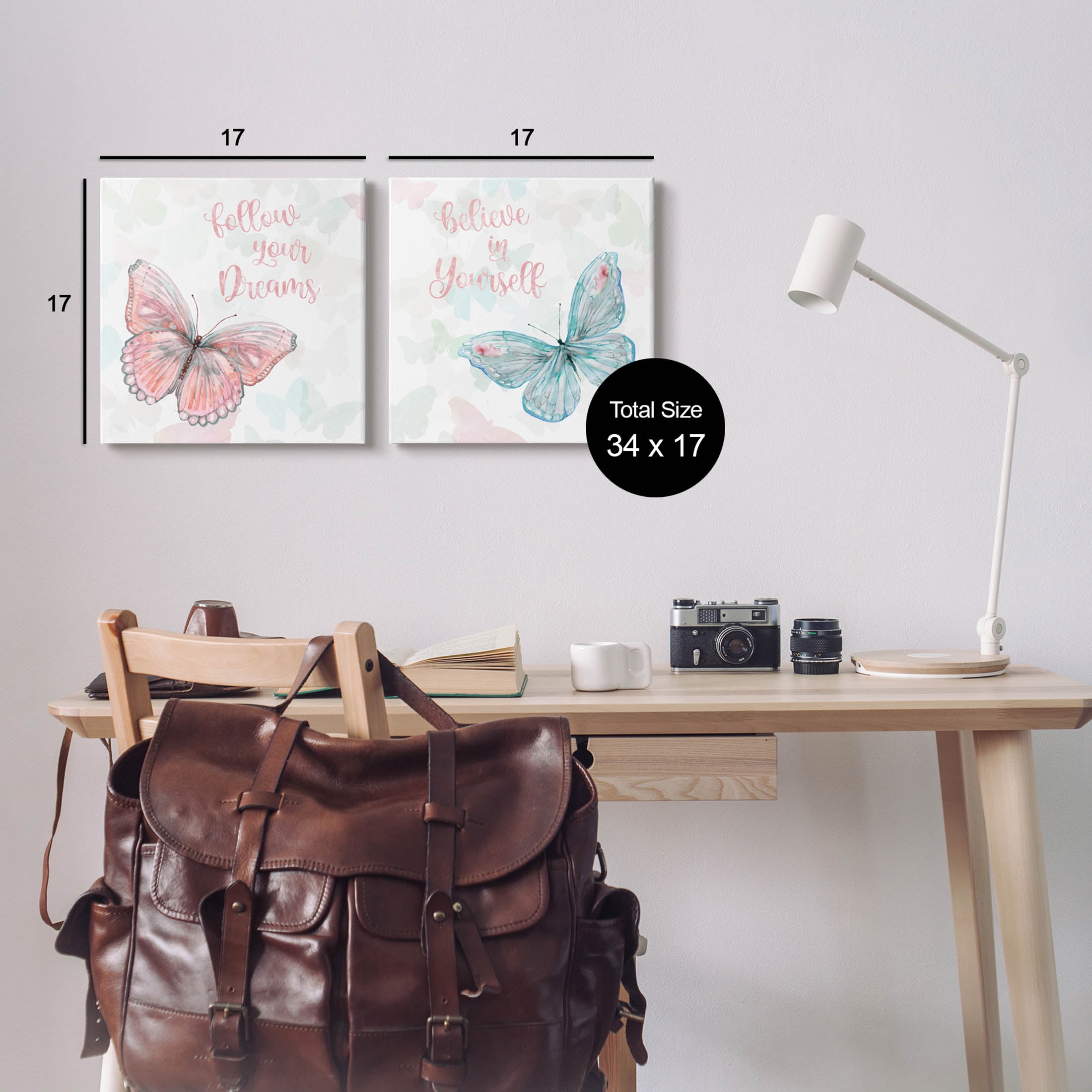 Believe In Dreams Butterflies Animals & Insects Graphic Art Gallery Wrapped Canvas Print Wall Art, Set of 2