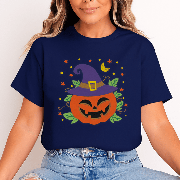 Unisex Pumpkin Witch Hat Halloween T-Shirt, 100% Cotton Vintage Graphic Tee – Gift for Halloween