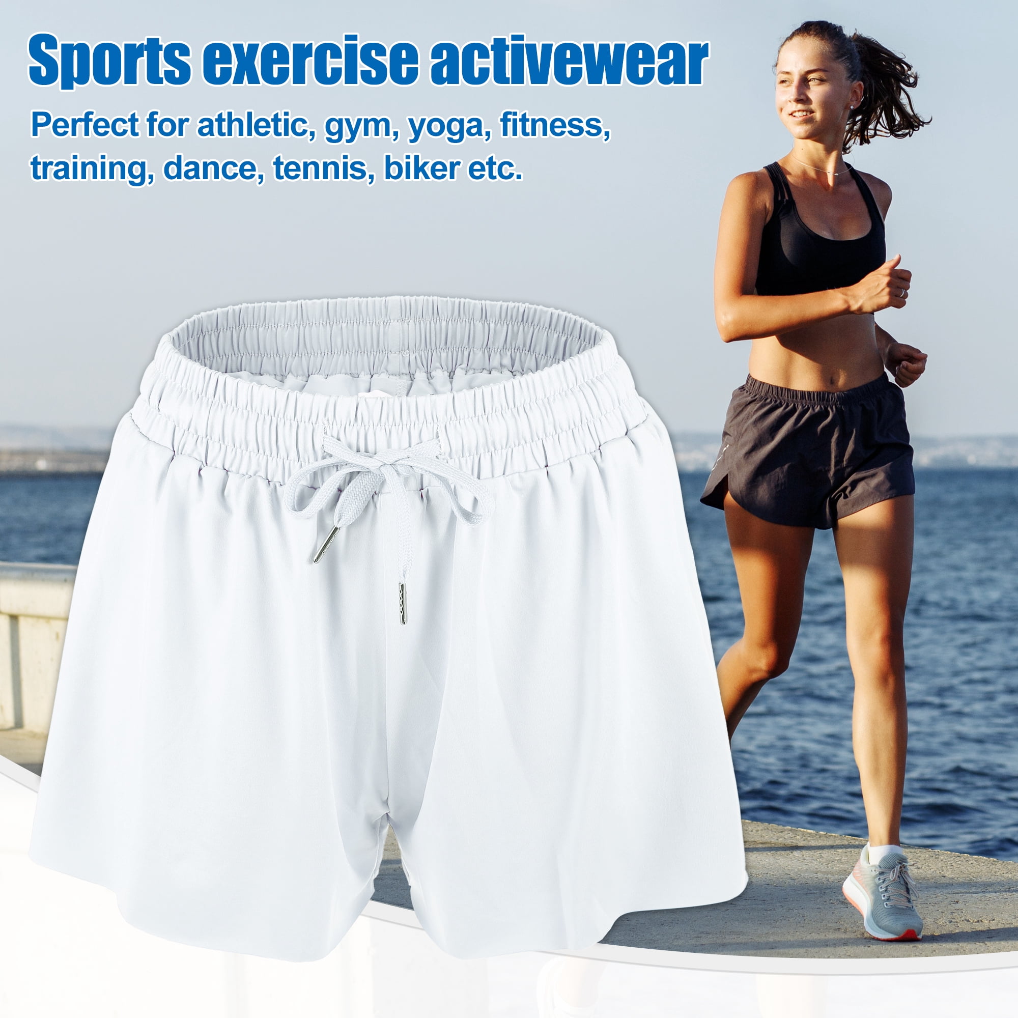 Unique Bargains 1Pcs Women Flowy Running Shorts Casual High Waisted Workout Shorts XL White