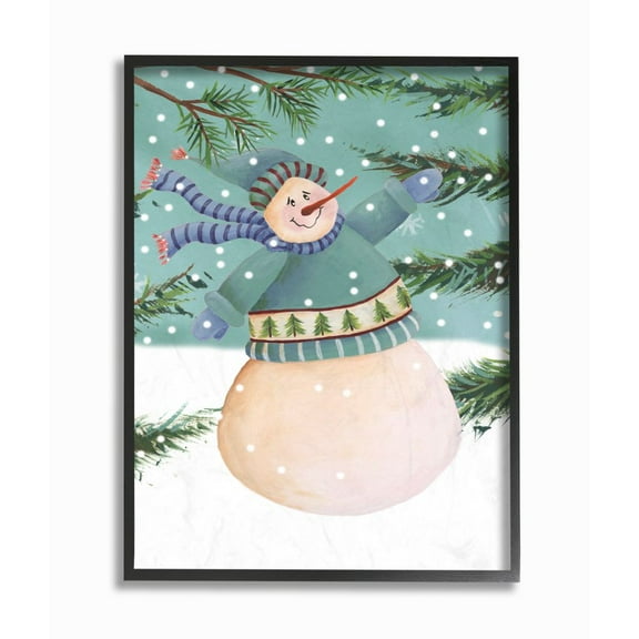 Stupell Industries Snowman Pine Trees Holiday Christmas IllustrationFramed Wall Art By Artist Regina Moore