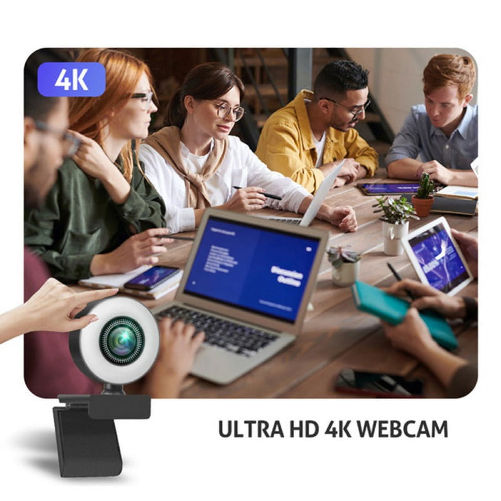 4K Webcam with Microphone for Desktop USB Streaming Web Camera - 4K Fixed Focus, Touch Three-speed Light + Stand