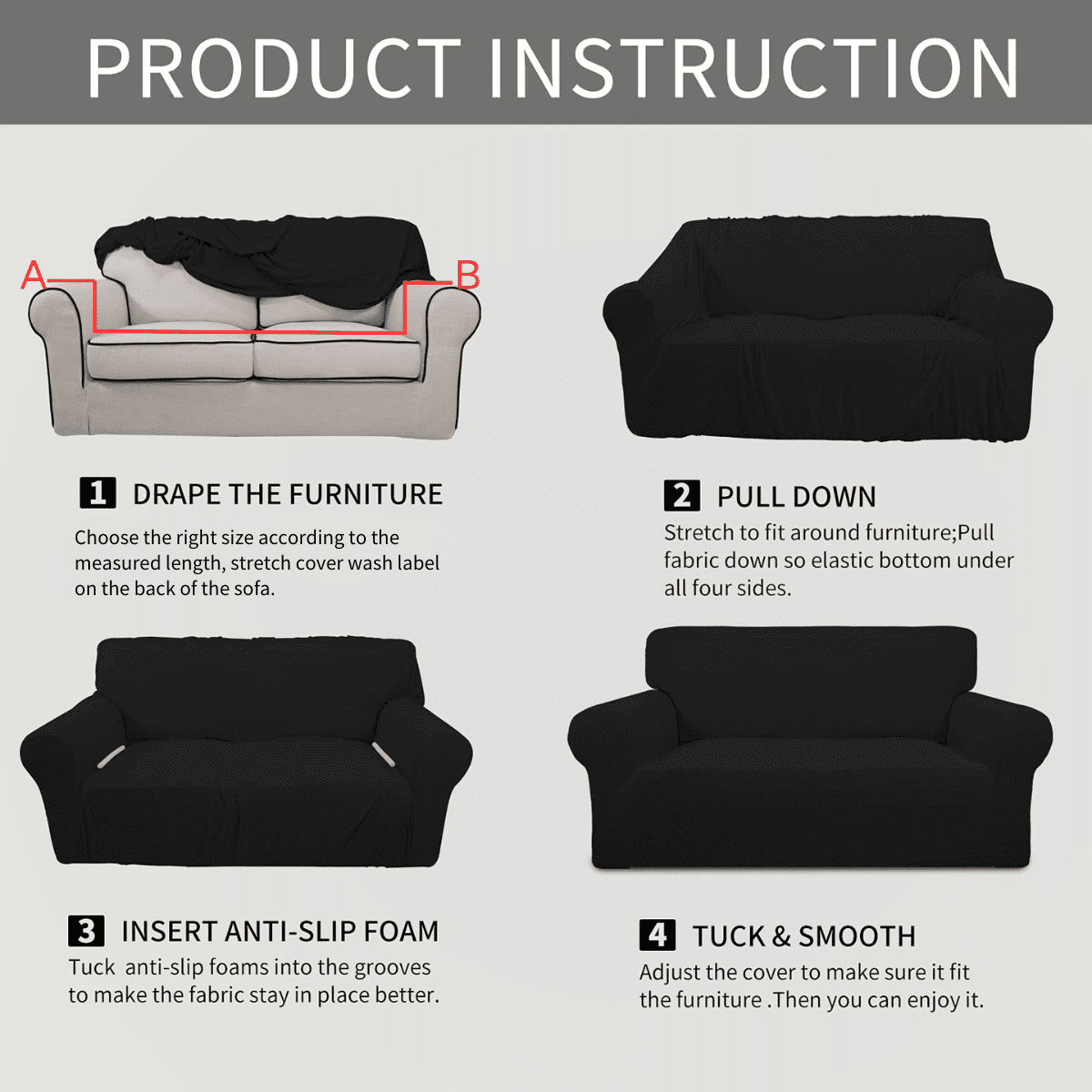 DUANJY Premium Water Repellent Sofa Cover, Stretch Sofa Couch Slipcover Furniture Protector, Small Checks Super Soft Fabric Couch Cover Black