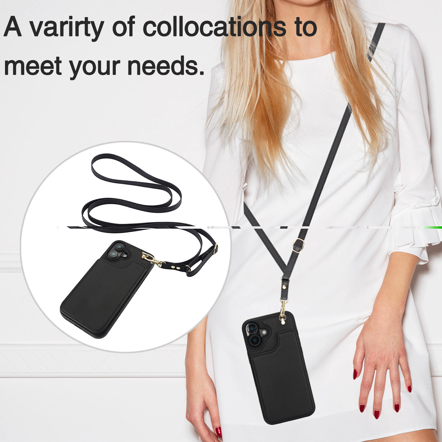 thumbnail image 2 of Allytechgroup PU Leather Phone Case for Apple iPhone 16 Plus, Crossbody Shoulder StrapShockproof Wallet Case with Card Holder, Crossbody Shoulder Strap, Stand Feature & Magnetic Closure,Black, 2 of 7