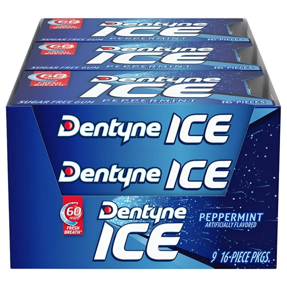 Dentyne Ice Peppermint Sugar Free Gum, 9 Packs of 16 Pieces (144 Total Pieces)