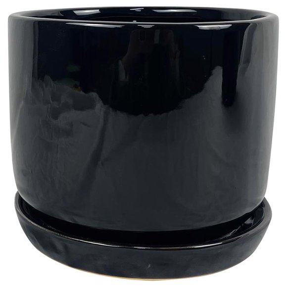 Cover Pot Border Concepts, cerámica negra, 20 cm (paquete de 4)