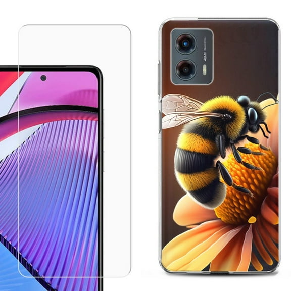 OneToughShield ® Compatible with Motorola Moto G 5G 2023, Shockproof Phone Case, with Tempered Glass Screen Protector - Bee