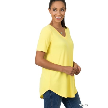 Women & Plus Short Sleeve V Neck Round Hem Relaxed Fit Casual Tee Shirt Top price history on PriceWatchPro