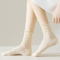 thumbnail image 3 of Women's Ribbed Crew Socks with Ruffle Lettuce Trim Soft Stretch Knit Comfortable Everyday 5-Pack - One Size Fits Most, Multicolor, 3 of 5