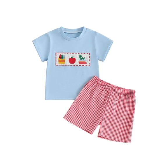 BemeyourBBs Boy Back to School Outfits Short Sleeve T-Shirts Plaid Shorts