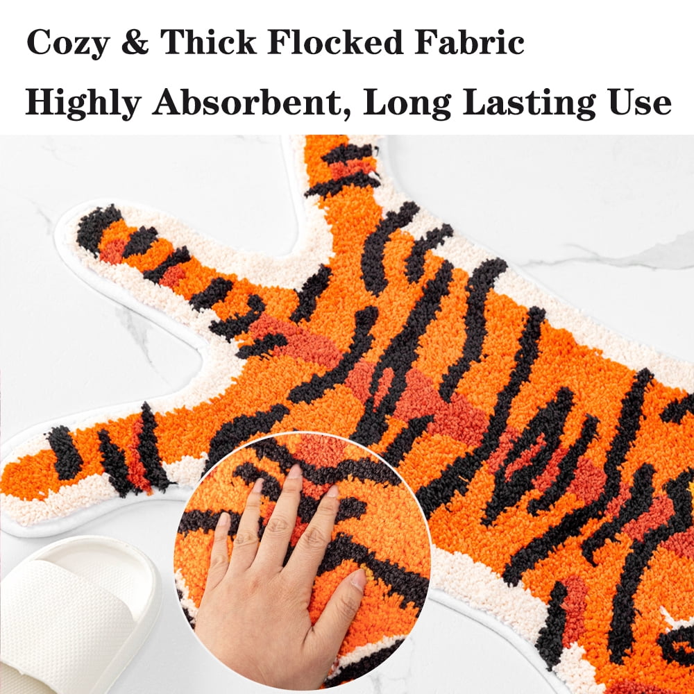 yingda1992 Tiger Bath Mat for Bathroom Cute Orange Tiger Cartoon Non Slip Animal Shaped Absorbent Bathtub Bathroom Plush Shower Rugs 25.6x38.6in
