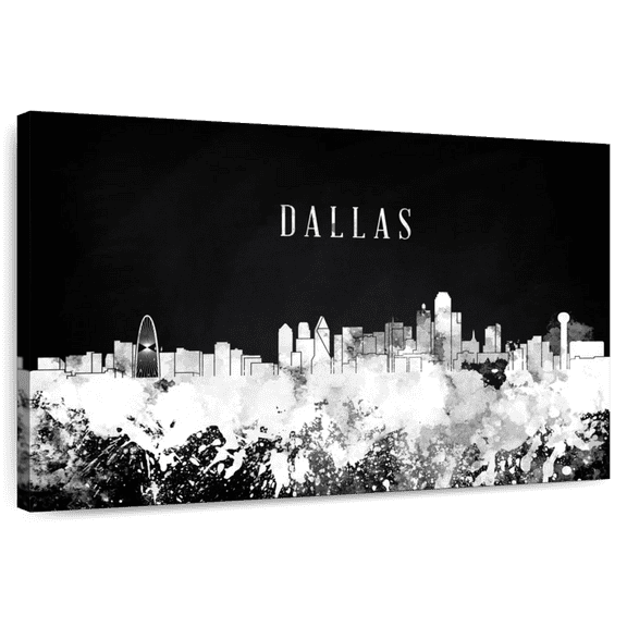Elephant Stock Dallas Skyline Bw Wall Art - Horizontal Canvas Wall Art - Living Room Wall Decor - City Canvas - Black And White Decor - 12" x 8"