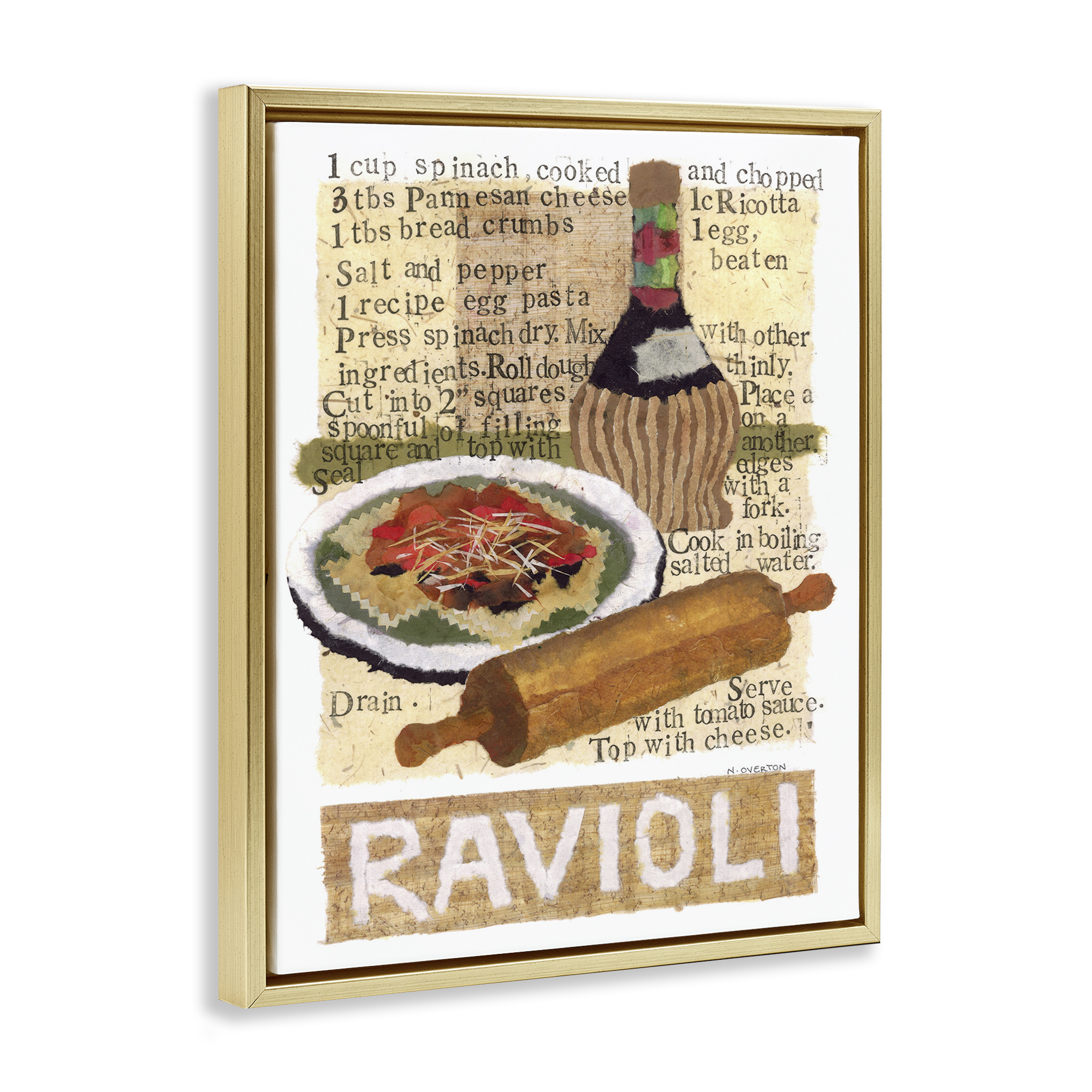 Stupell Industries Vintage Ravioli Recipe Food & Beverage Painting Gold Floater Framed Art Print Wall Art, 25 x 31