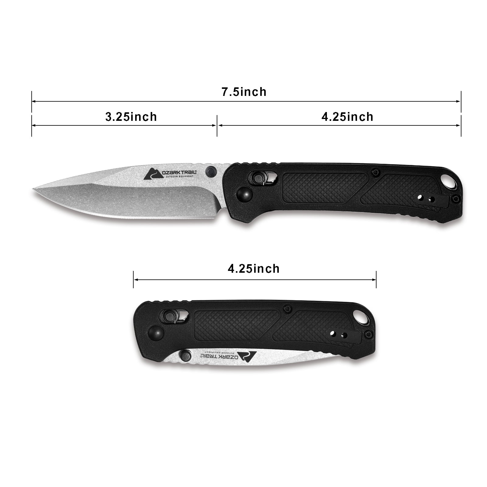 Ozark Trail 7.5 inch Folding Knife,D2 Blade,Black Handle, Slide Lock Pocket Knives