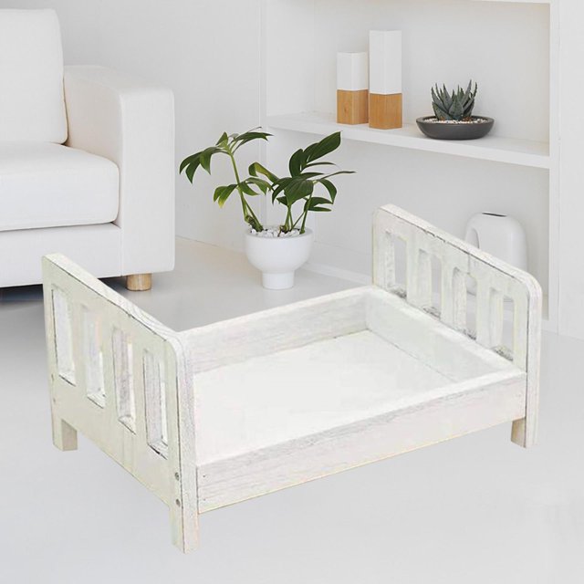 Accesorios de fotografía de cama de madera pa fotografía de pose creativa, accesorios únicos de muebles pequeños pa telones de fondo de sesión de fotos niñas recién nacidos shamjiam Cama de apoyo de fotografía