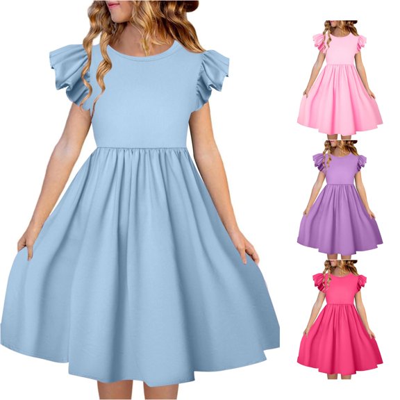 Girls Dress Ruffle Cozy Adorable Classic for Summer and Casual Gentle Fancy Lightweight Dress Set