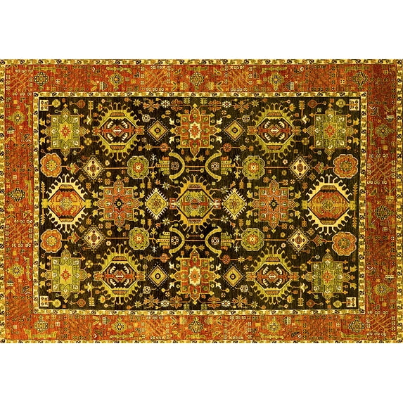 Ahgly Company Machine Washable Indoor Rectangle Oriental Yellow Industrial Area Rugs, 5' x 7'