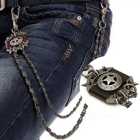 Jewelry Wallet - Men's Brown Iron Star Wallet Chain Biker Trucker Punk Heavy Metal Jean Chain Men's Jewelry