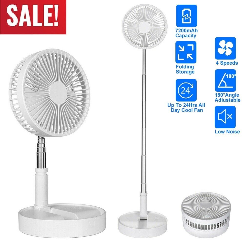 JLLOM Portable Stand Fan Folding Pedestal USB Rechargeable Telescopic Table Floor Fan