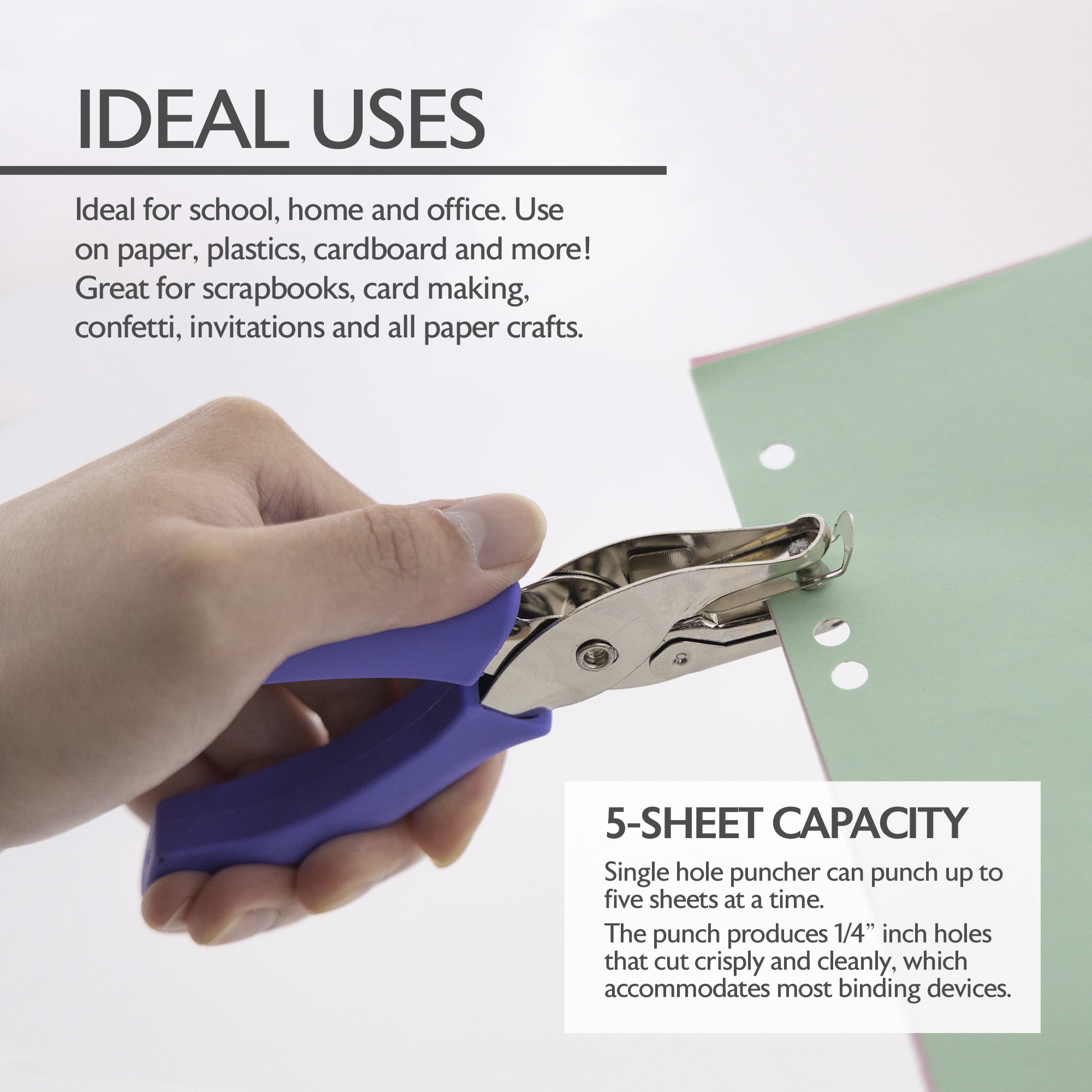 BAZIC Paper Punch 3 Hole 1/4" w/ Soft Grip Chip Tray Holder, 24-Pack
