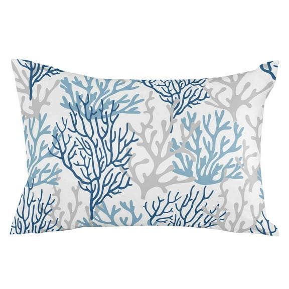 Outdoor Waterproof Throw Pillow Covers Set of 2 Navy Blue Grey Ocean Coral Decorative Pillowcases Lumbar Outdoor Pillows Cushion Case 20x12 Inch Summer Marine Life Patio Pillows for Couch Sofa Bed