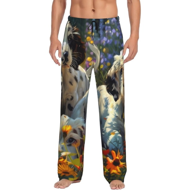 Balery Sunflower Field Spotted Dog Pantalones de pijama para hombre, pijama ultraligero, pantalón de descanso-3X-Large