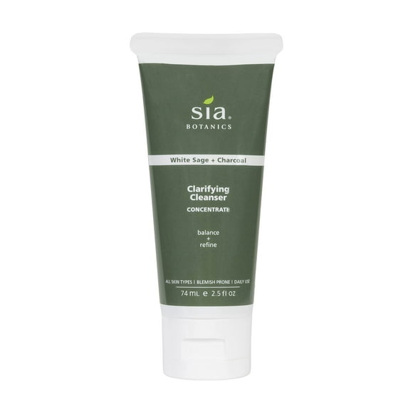 Limpiador facial clarificante Sia Botanics (tubo ecológico de 74 ml/2,5 oz) | Jabón facial con árbol de té de carbón activado con salvia blanca | Cuidado de la piel botánico natural y limpio para muje