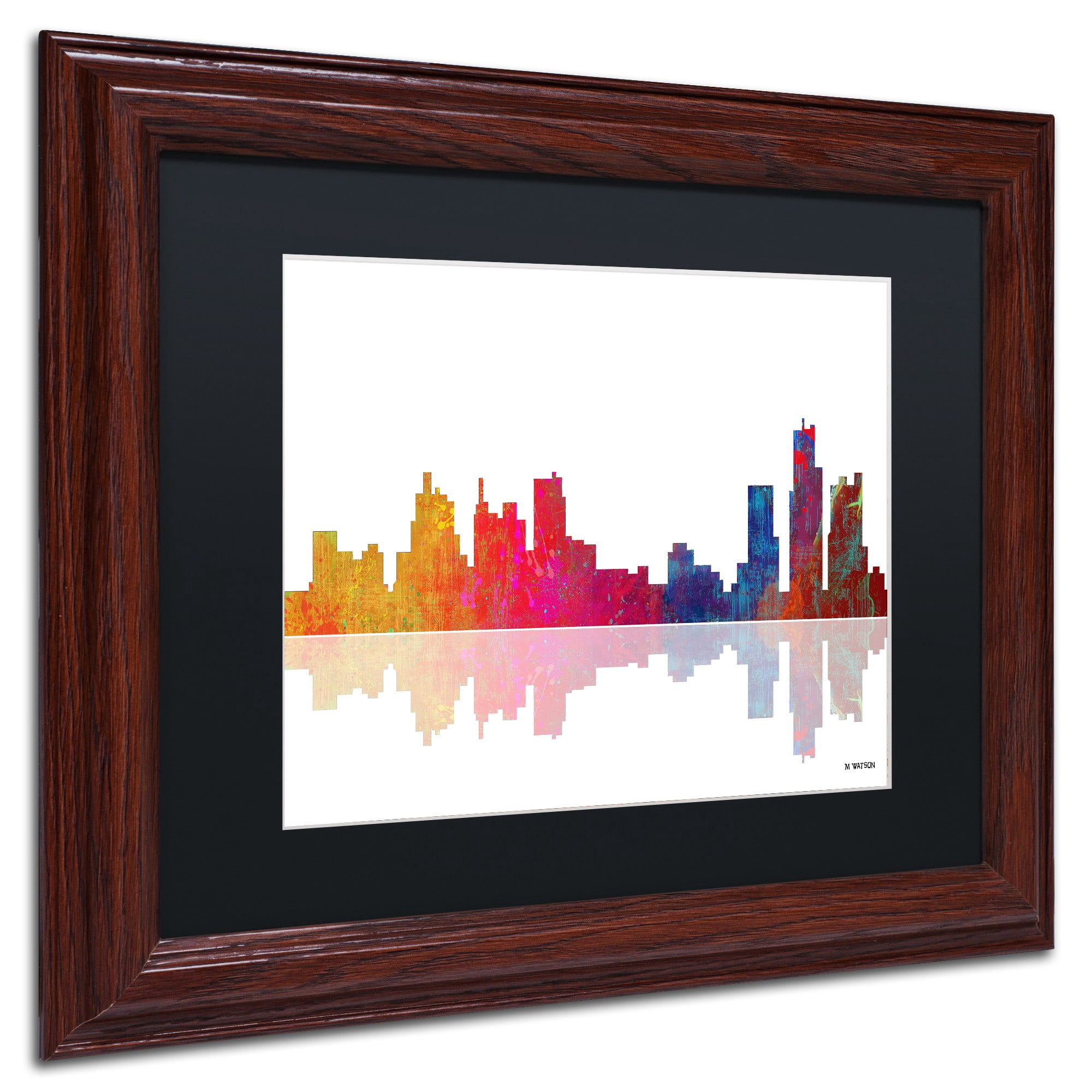 Trademark Fine Art "Boston Massachusetts Skyline" Canvas Art by Marlene Watson Black Matte, Wood Frame