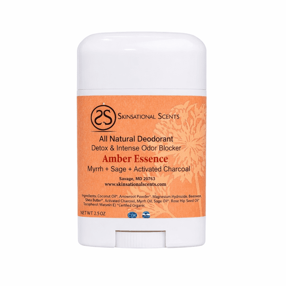 Skinsational Scents All-Natural Scented Aluminum-Free Baking Soda Free Deodorant Stick Amber Essence 2 oz