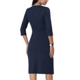 thumbnail image 3 of INSPIRE CHIC Women's A-Line Dress Contrast Color Wear-to-Work Tweed Trim Dresses S Navy Blue, 3 of 6