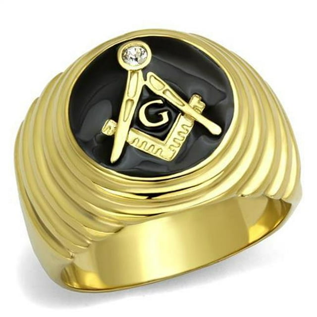 Alamode TK2224-8 Men IP Gold Stainless Steel Ring with Top Grade Crystal in Clear - Size 8