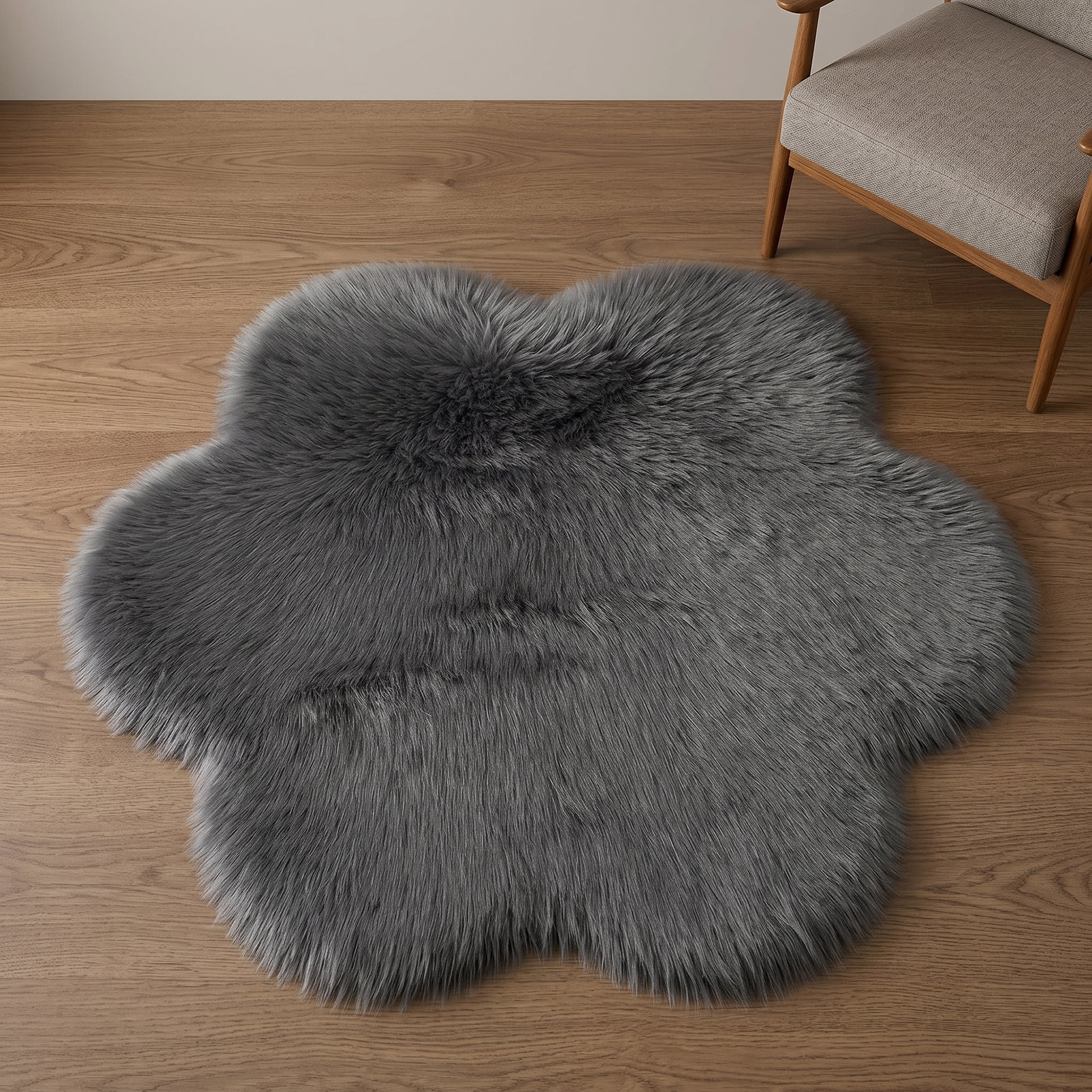 Unique Bargains Shaggy Flower Area Rug Fluffy Non-Slip Fuzzy Carpet 20" x 20" Dark Gray