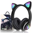 thumbnail image 1 of Auriculares Bluetooth KERHAND para niños con orejas de gato LED, color negro, 1 of 8
