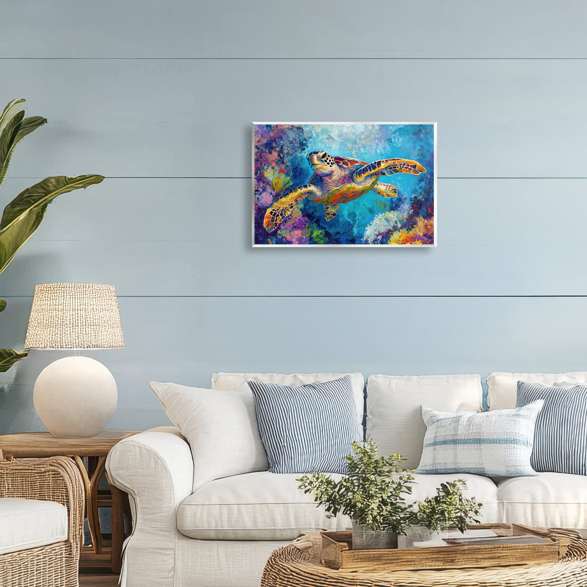 Stupell Industries Colorful Sea Turtle over Coral Wall Plaque Art, design by Petal Prints Design