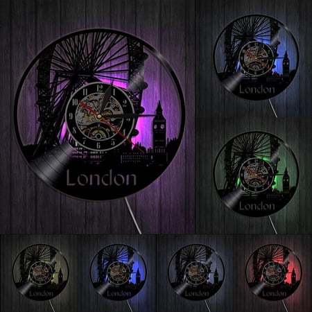 London Ferris Wheel Wall Decor Wall Watch London Eye Vinyl Record Wall Clock England Big Ben Decorative Modern Clock London Gift With LED