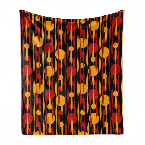 Abstract Soft Flannel Fleece Throw Blanket, Circles Funky 70's Style Motifs in Warm Tones Pattern, Cozy Plush for Indoor and Outdoor Use, 50" x 70", Vermilion Earth Yellow, by Ambesonne