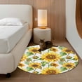 thumbnail image 3 of Sunflower Large Area Rugs for Bedroom Living Room, Soft Non Slip Carpet Bedside Rug, Yellow Green Botanical Summer Rustic Round Floor Cover Kitchen Accent Rug 4' for Dining Room/Office, 3 of 9