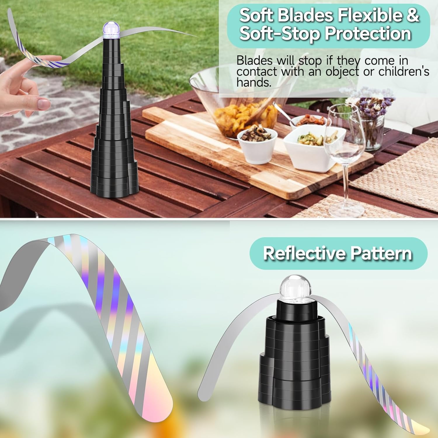 Fans for Tables, Fly Fan for Outdoor Table Keep Flies Away, Table Top Fly Fan Fly Spinner with Holographic Blades, for Picnic, Restaurant, Party, Home, BBQ-4 Pack