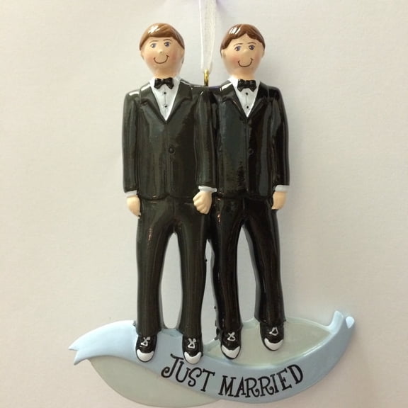 Just Married Grooms Gay Couple Men Christmas Tree Ornament Wedding Decoration
