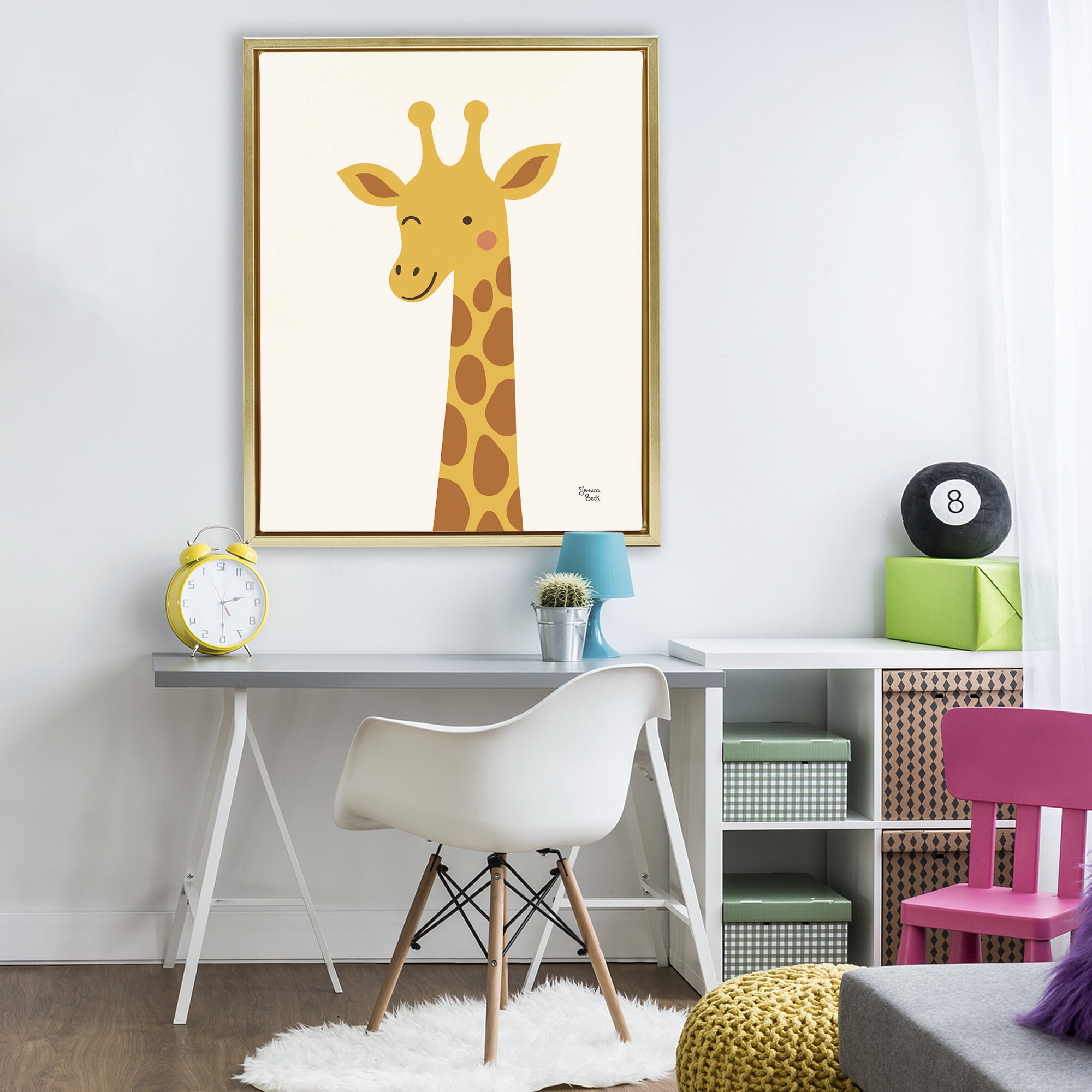 Stupell Industries Winky Giraffe Portrait Gold Framed Floater Canvas Wall Art, design by Jessica Beck