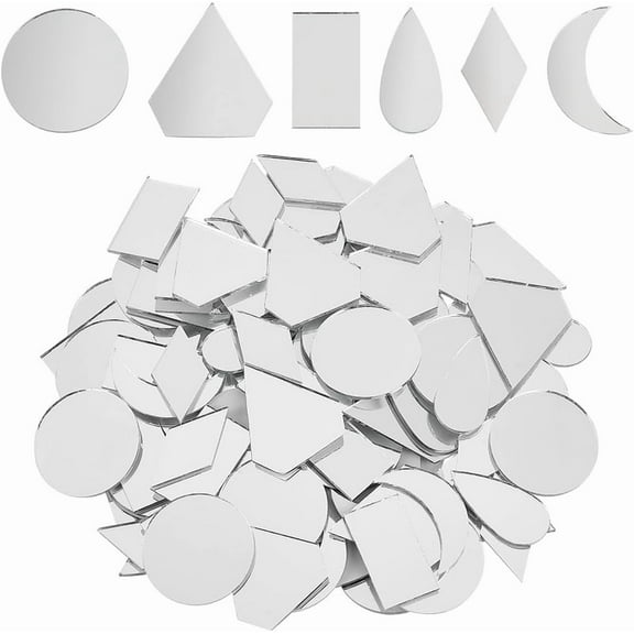 180Pcs 6 Styles Mosaic Pieces Teardrop Small Mosaic Tiles 1mm Thick Non-Stick Mini Glass Mirror Tiles DIY Mirror Diamond Mini Mirrors with Iron Box for Crafts Art Wall Door Home Decorations Clear