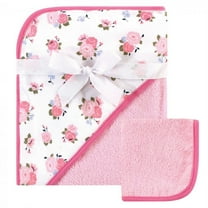 Luvable Friends Infant Girl Cotton Hooded Towel and Washcloth, Floral