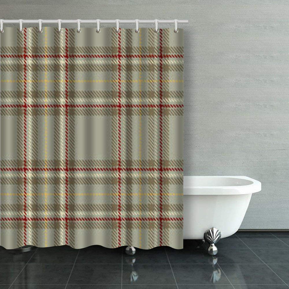 WOPOP Tartan Seamless Pattern Red Brown Plaid Shower Curtains Bathroom