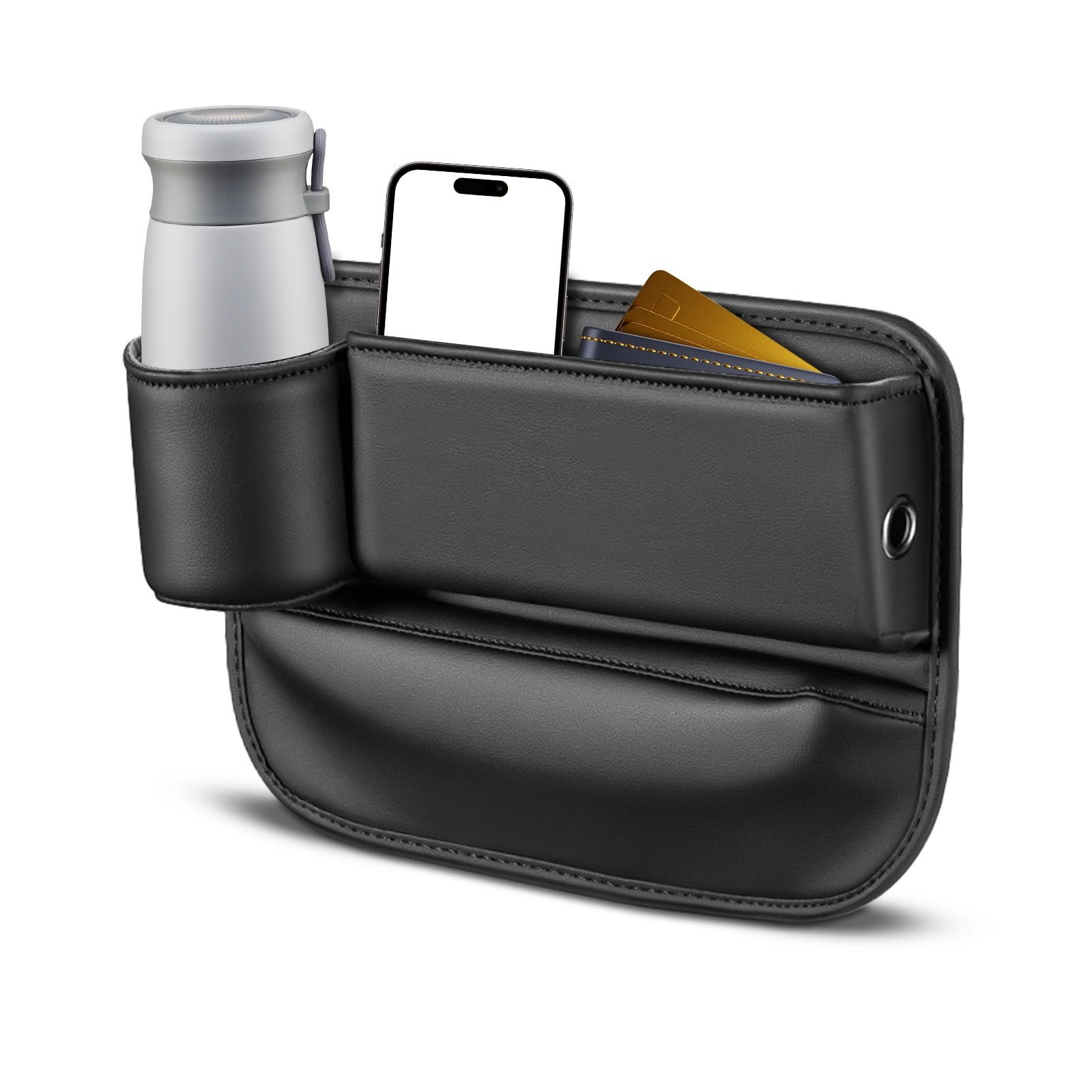 Black Car Seat Gap Filler Organizer, Multifunctional Car Leather Cup Holder Gap Bag Pocket, Universal Car Seat Storage Box for Women Men Truck Auto Phone Glasses Key