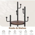 thumbnail image 3 of Coat Rack Freestanding, Round Coat Rack with 3 Wooden Shelves and 1 Fabric Basket, Metal Clothes Tree with 5 Hooks, Coat Hanger Stand for Clothes, Hats, Bags, Brown and Black, 3 of 18