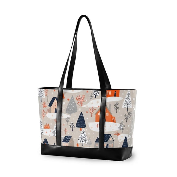 FORMRS Canvas Laptop Tote Bag for Women with 15.6" Computer Compartments Shoulder Handbag, Cartoon Gray Houses